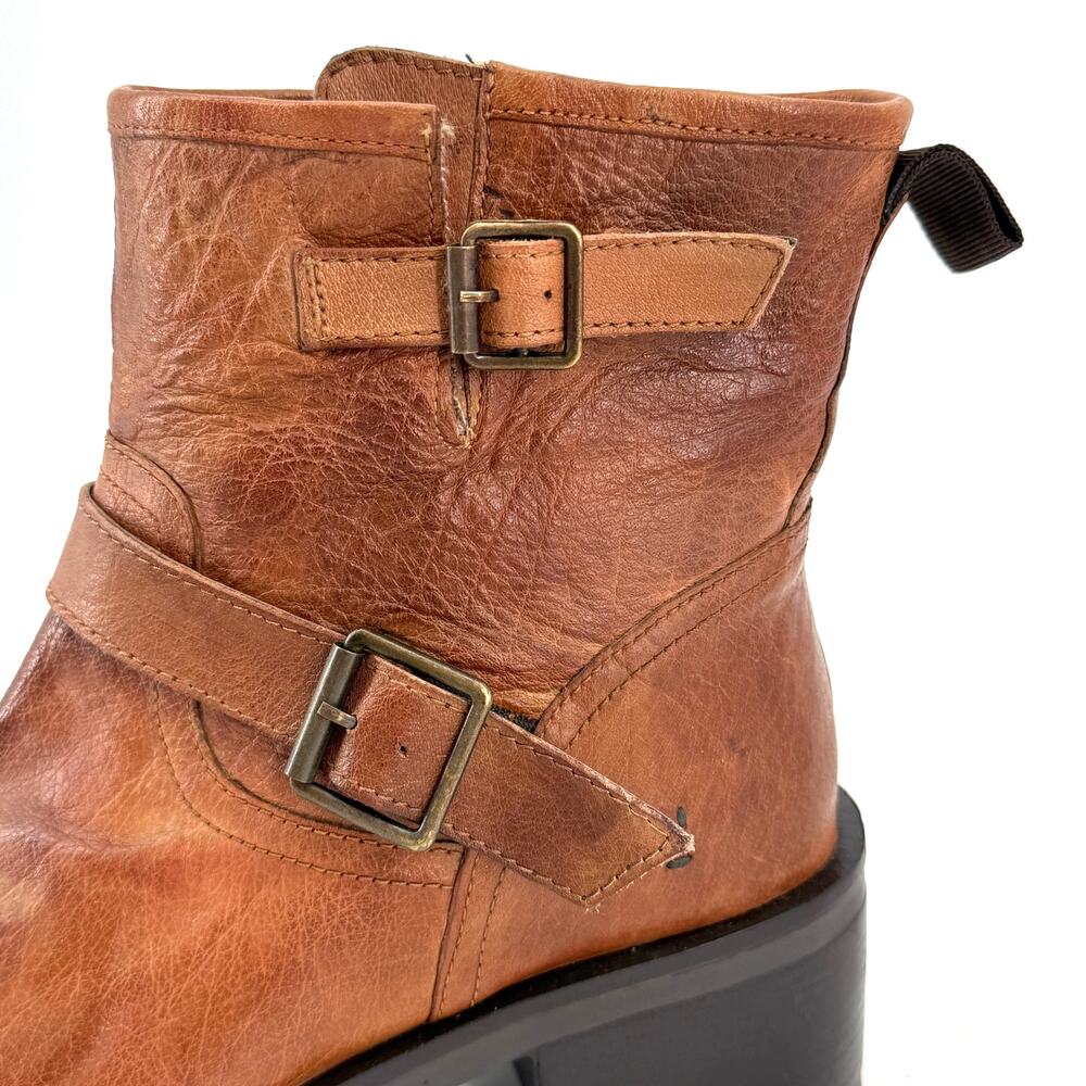 Roan by Bed Stu Spry Leather Engineer Booties Sz 8 Pecan Austin Double Buckle - Picture 3 of 10